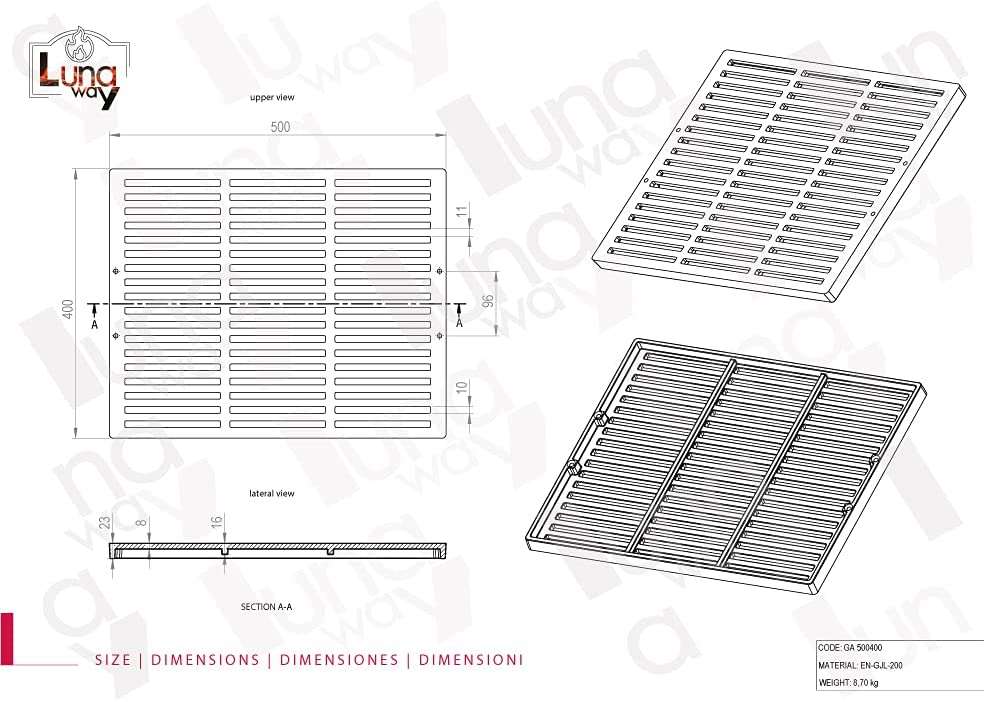 PARILLA DE HIERRO FUNDIDO CM. 50x40x2,3 H. ⋆ Lunaway