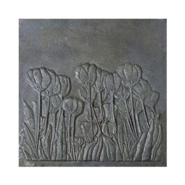 Placa de chimenea de hierro fundido decorada TULIPANES – Dimensiones cm 60 x 60 h x 1 (espesor)