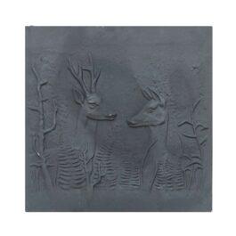 Placa de chimenea de hierro fundido decorada CIERVIOS – Dimensiones cm 60 x 60 h x 1 (espesor)