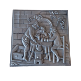 Placa de chimenea de hierro fundido decorada CAZA – Dimensiones cm 38 x 38 h x 1 (espesor)
